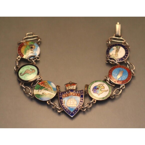 Sterling Enamel Bahamas Bracelet Vintage AMCO - Picture 2 of 10